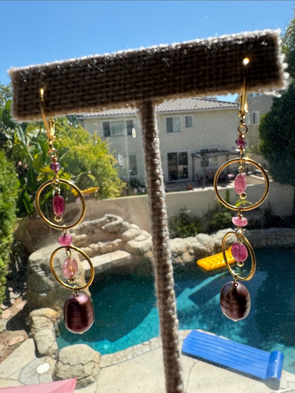14 karat GF pink pearl with pink tourmaline.
